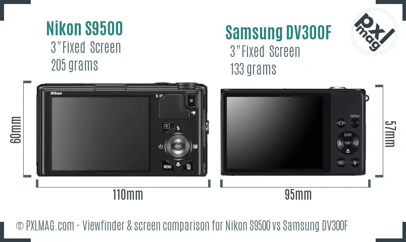 Nikon S9500 vs Samsung DV300F Screen and Viewfinder comparison