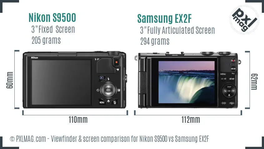 Nikon S9500 vs Samsung EX2F Screen and Viewfinder comparison