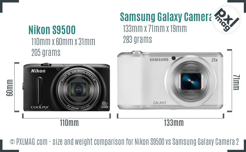 Nikon S9500 vs Samsung Galaxy Camera 2 size comparison