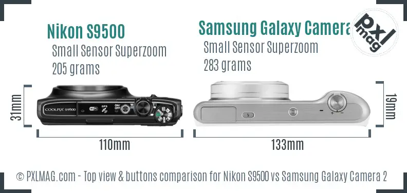 Nikon S9500 vs Samsung Galaxy Camera 2 top view buttons comparison