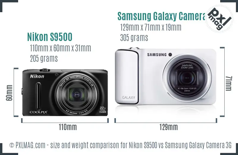 Nikon S9500 vs Samsung Galaxy Camera 3G size comparison Nikon S9500 vs Samsung Galaxy Camera 3G size comparison