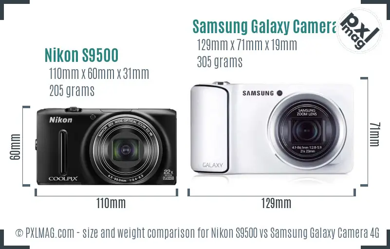 Nikon S9500 vs Samsung Galaxy Camera 4G size comparison Nikon S9500 vs Samsung Galaxy Camera 4G size comparison