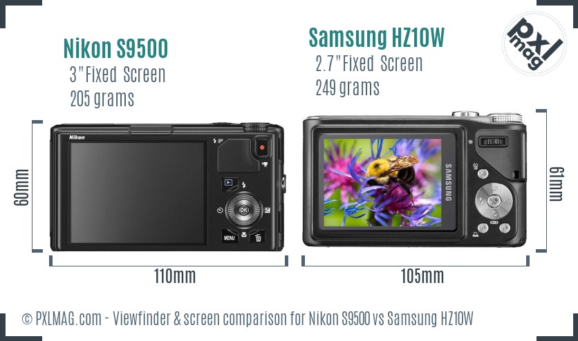Nikon S9500 vs Samsung HZ10W Screen and Viewfinder comparison