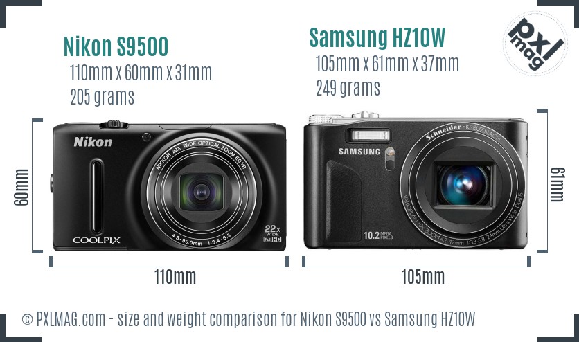 Nikon S9500 vs Samsung HZ10W size comparison Nikon S9500 vs Samsung HZ10W size comparison