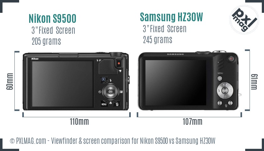 Nikon S9500 vs Samsung HZ30W Screen and Viewfinder comparison