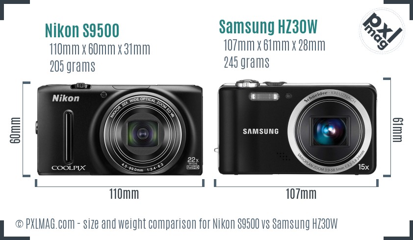 Nikon S9500 vs Samsung HZ30W size comparison Nikon S9500 vs Samsung HZ30W size comparison