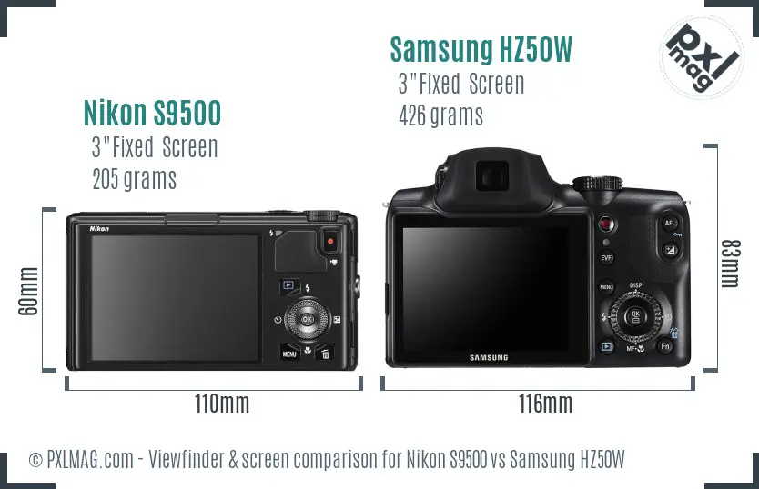 Nikon S9500 vs Samsung HZ50W Screen and Viewfinder comparison
