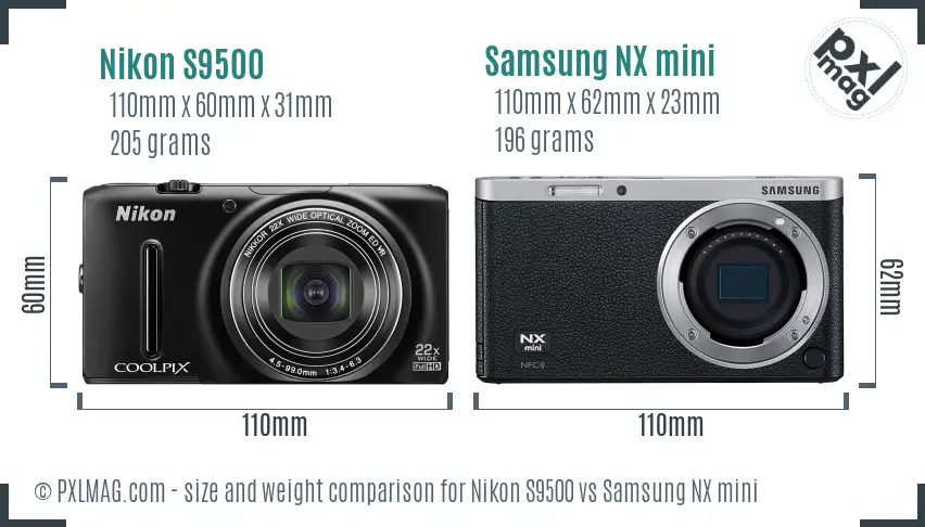 Nikon S9500 vs Samsung NX mini size comparison Nikon S9500 vs Samsung NX mini size comparison