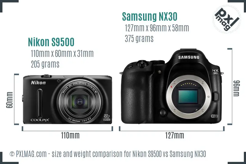 Nikon S9500 vs Samsung NX30 size comparison Nikon S9500 vs Samsung NX30 size comparison