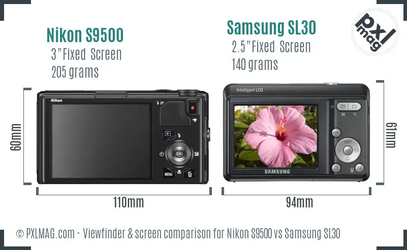 Nikon S9500 vs Samsung SL30 Screen and Viewfinder comparison Nikon S9500 vs Samsung SL30 Screen and Viewfinder comparison