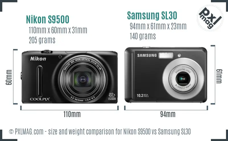 Nikon S9500 vs Samsung SL30 size comparison Nikon S9500 vs Samsung SL30 size comparison