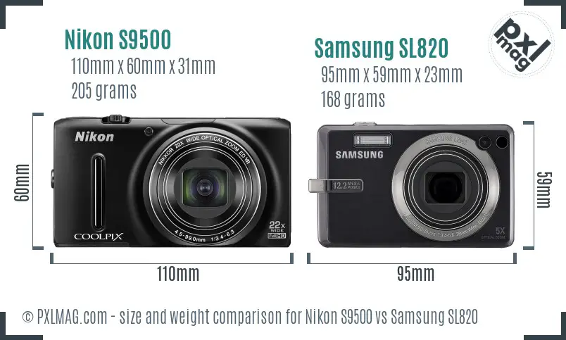 Nikon S9500 vs Samsung SL820 size comparison Nikon S9500 vs Samsung SL820 size comparison