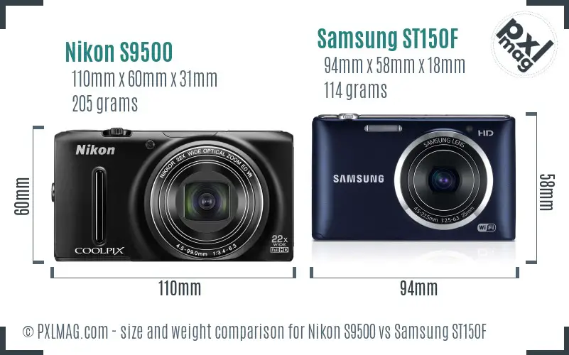 Nikon S9500 vs Samsung ST150F size comparison