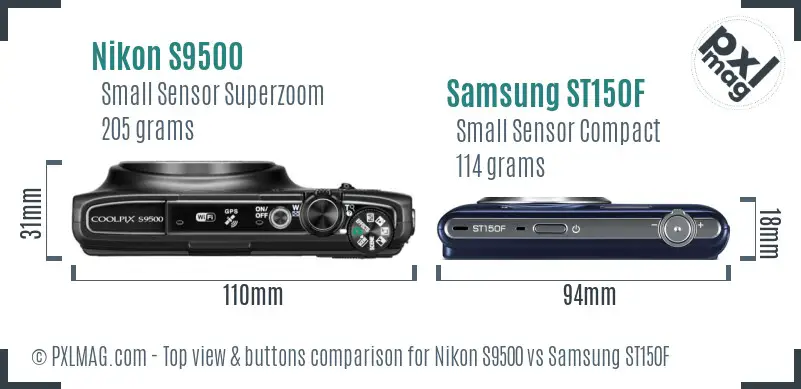 Nikon S9500 vs Samsung ST150F top view buttons comparison
