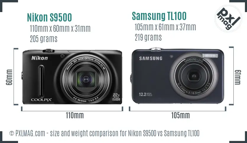 Nikon S9500 vs Samsung TL100 size comparison