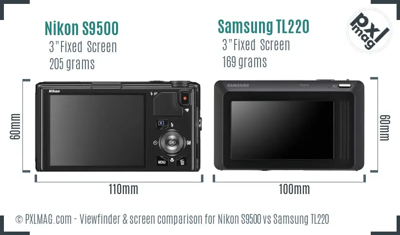 Nikon S9500 vs Samsung TL220 Screen and Viewfinder comparison