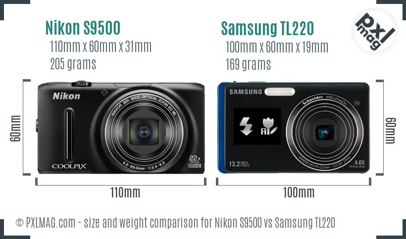 Nikon S9500 vs Samsung TL220 size comparison