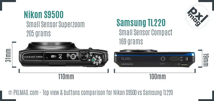 Nikon S9500 vs Samsung TL220 top view buttons comparison