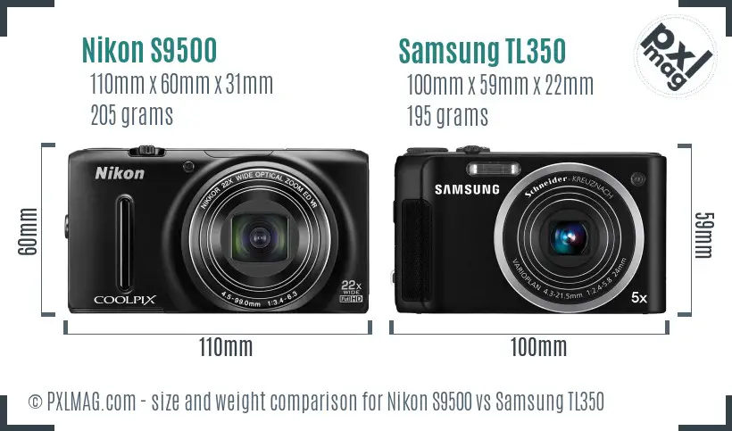 Nikon S9500 vs Samsung TL350 size comparison