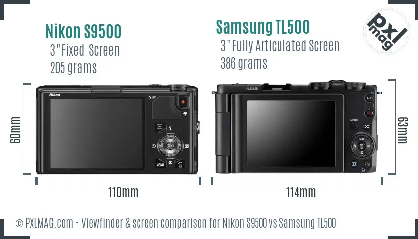 Nikon S9500 vs Samsung TL500 Screen and Viewfinder comparison