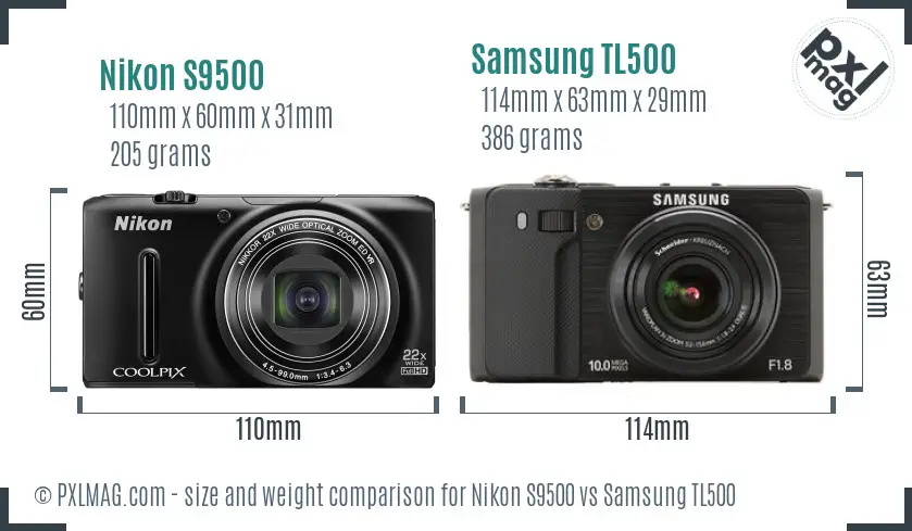 Nikon S9500 vs Samsung TL500 size comparison