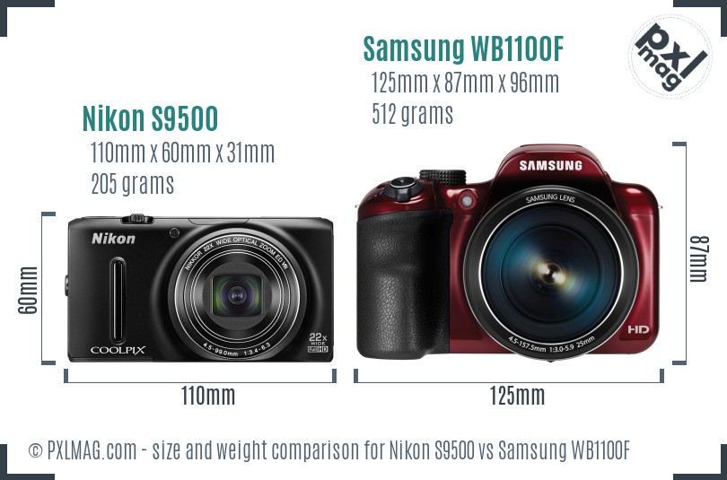 Nikon S9500 vs Samsung WB1100F size comparison Nikon S9500 vs Samsung WB1100F size comparison