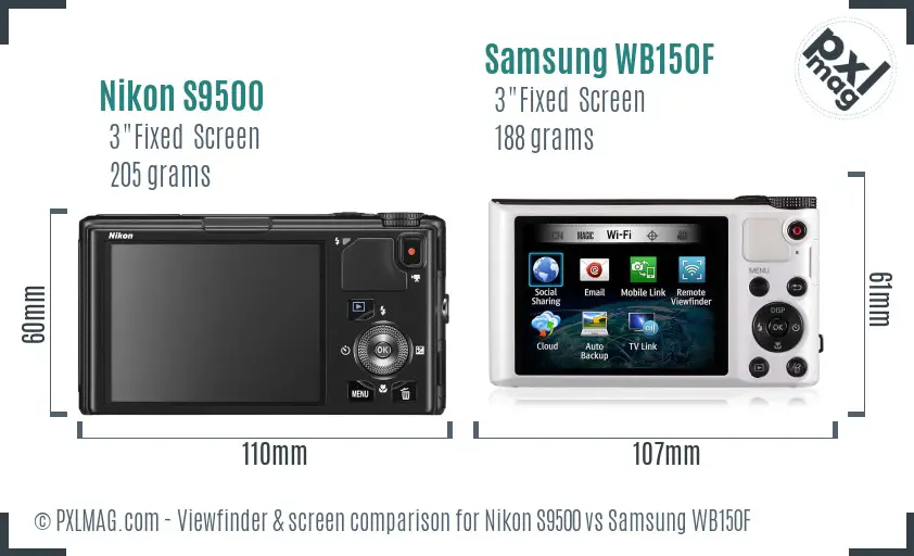 Nikon S9500 vs Samsung WB150F Screen and Viewfinder comparison