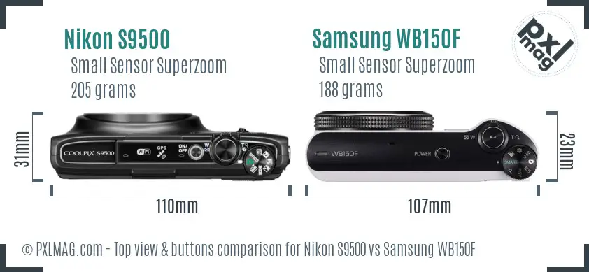 Nikon S9500 vs Samsung WB150F top view buttons comparison