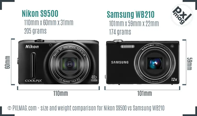 Nikon S9500 vs Samsung WB210 size comparison