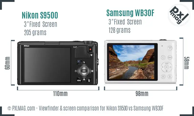Nikon S9500 vs Samsung WB30F Screen and Viewfinder comparison