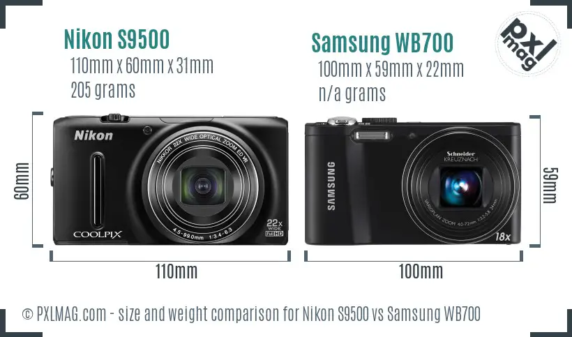 Nikon S9500 vs Samsung WB700 size comparison