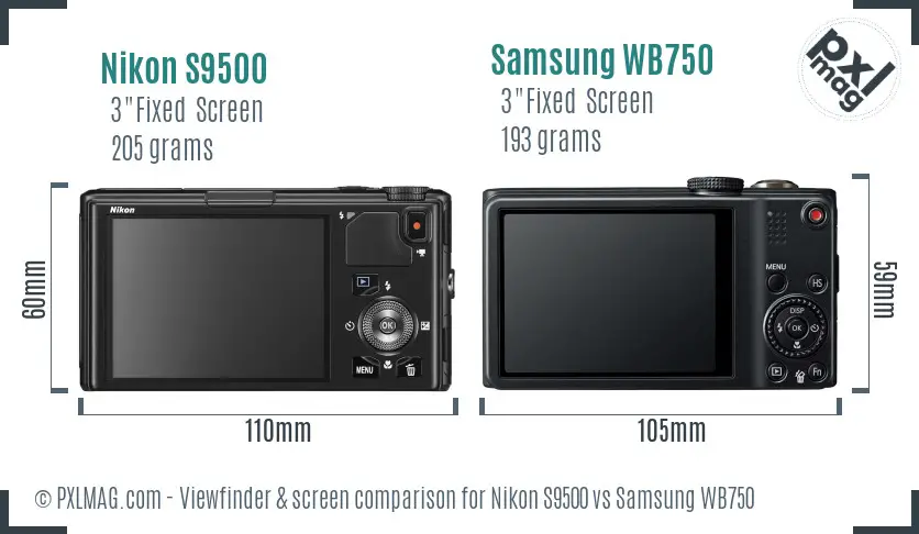 Nikon S9500 vs Samsung WB750 Screen and Viewfinder comparison