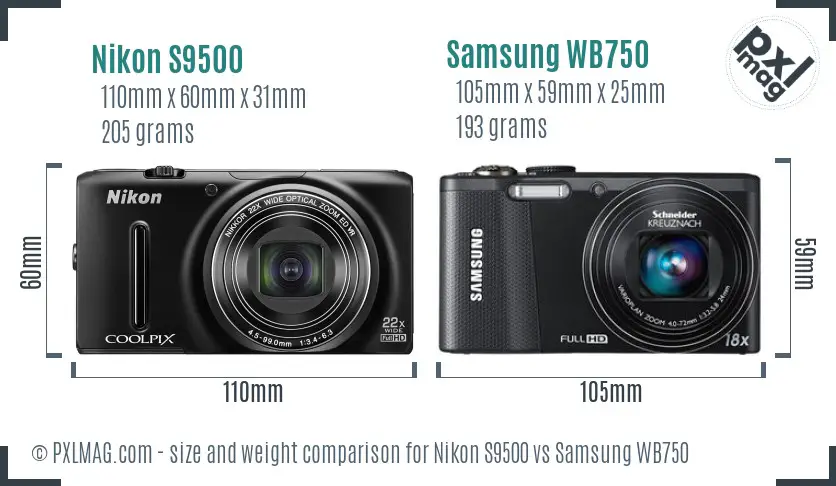 Nikon S9500 vs Samsung WB750 size comparison