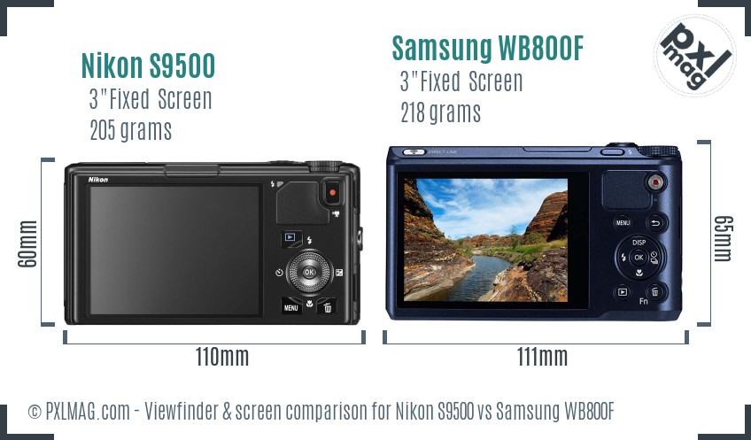 Nikon S9500 vs Samsung WB800F Screen and Viewfinder comparison