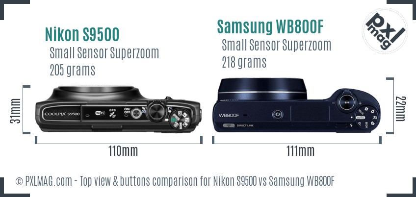 Nikon S9500 vs Samsung WB800F top view buttons comparison