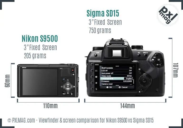 Nikon S9500 vs Sigma SD15 Screen and Viewfinder comparison