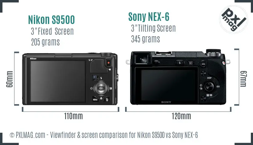 Nikon S9500 vs Sony NEX-6 Screen and Viewfinder comparison