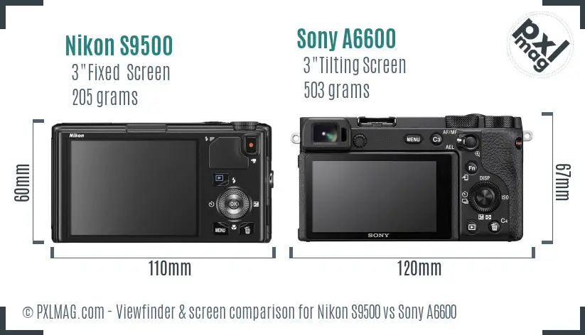 Nikon S9500 vs Sony A6600 Screen and Viewfinder comparison