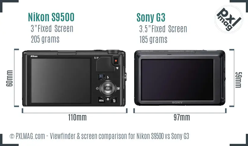 Nikon S9500 vs Sony G3 Screen and Viewfinder comparison