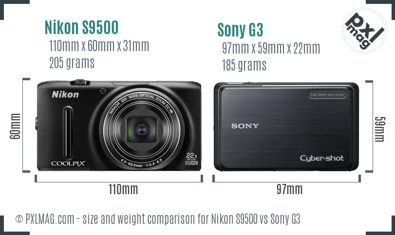 Nikon S9500 vs Sony G3 size comparison