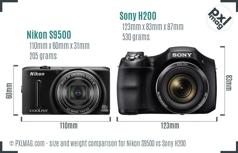 Nikon S9500 vs Sony H200 size comparison