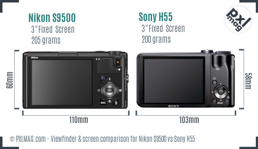 Nikon S9500 vs Sony H55 Screen and Viewfinder comparison