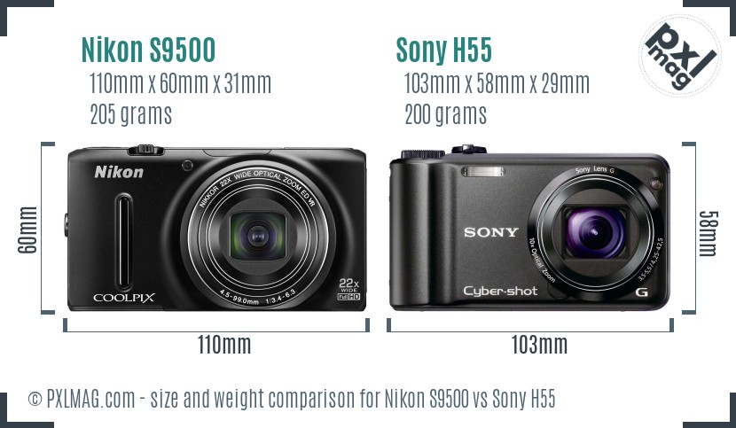 Nikon S9500 vs Sony H55 size comparison Nikon S9500 vs Sony H55 size comparison