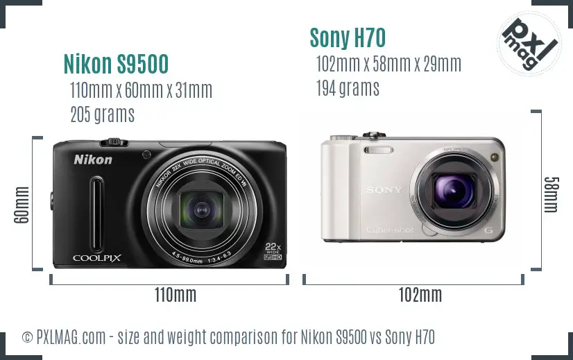 Nikon S9500 vs Sony H70 size comparison Nikon S9500 vs Sony H70 size comparison