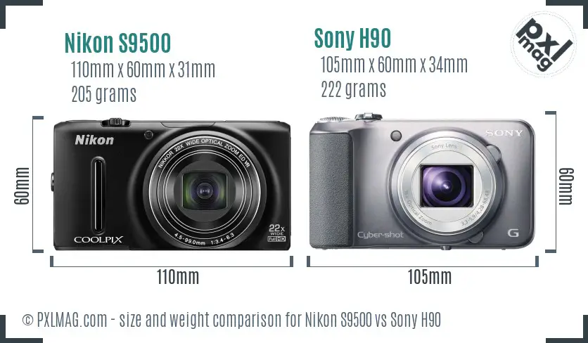 Nikon S9500 vs Sony H90 size comparison Nikon S9500 vs Sony H90 size comparison