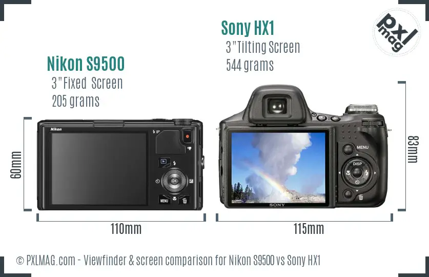 Nikon S9500 vs Sony HX1 Screen and Viewfinder comparison