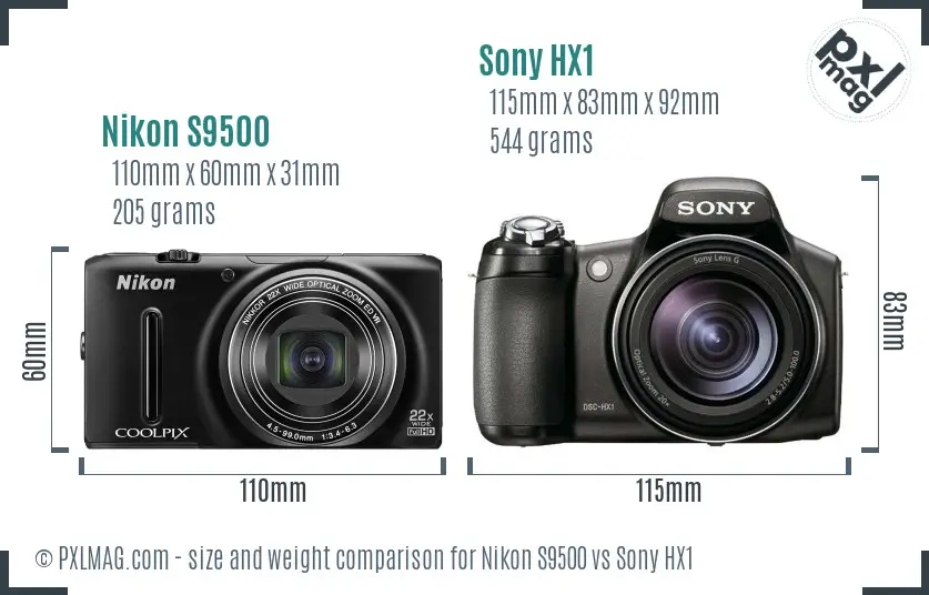 Nikon S9500 vs Sony HX1 size comparison