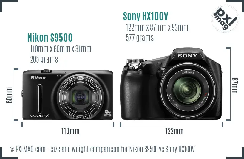 Nikon S9500 vs Sony HX100V size comparison Nikon S9500 vs Sony HX100V size comparison