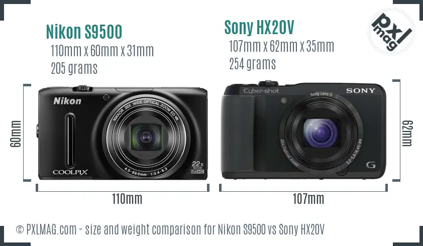 Nikon S9500 vs Sony HX20V size comparison Nikon S9500 vs Sony HX20V size comparison