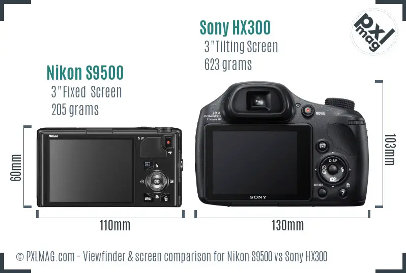 Nikon S9500 vs Sony HX300 Screen and Viewfinder comparison